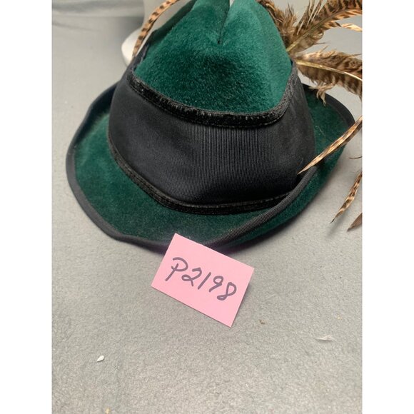 Tyrolean Green Felt Fedora Hat With Feather & Button Accents Size 22 - Picture 12 of 12